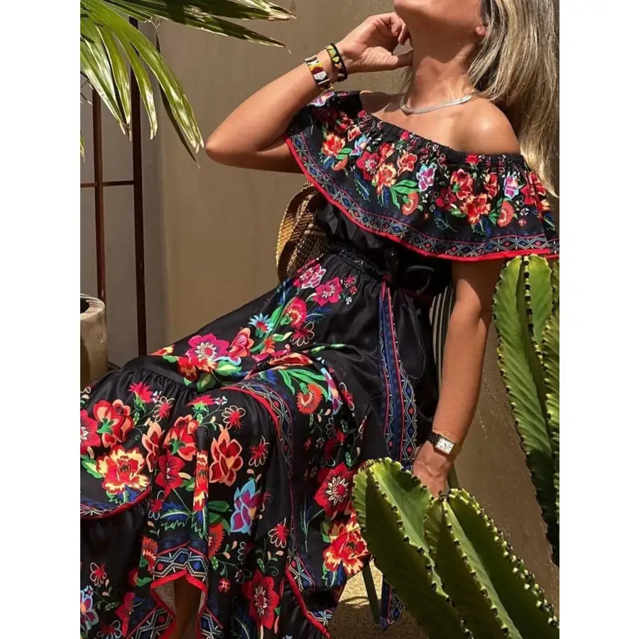 Floral Off Shoulder Ruffle Maxi Dress