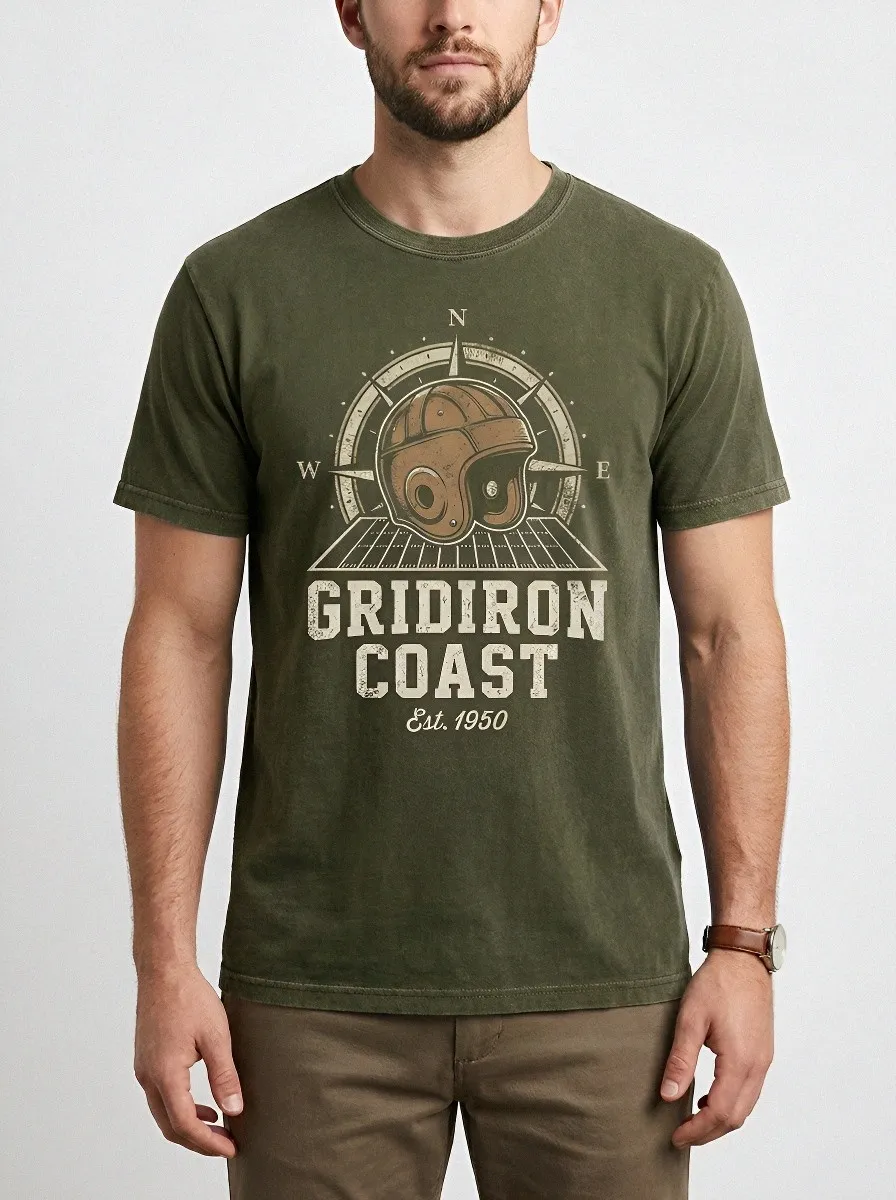 Men's Football Fan Vintage Helmet Compass Graphic T-shirt
