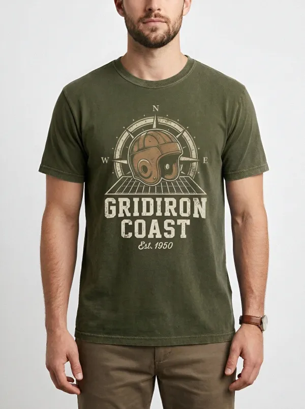Men's Football Fan Vintage Helmet Compass Graphic T-shirt