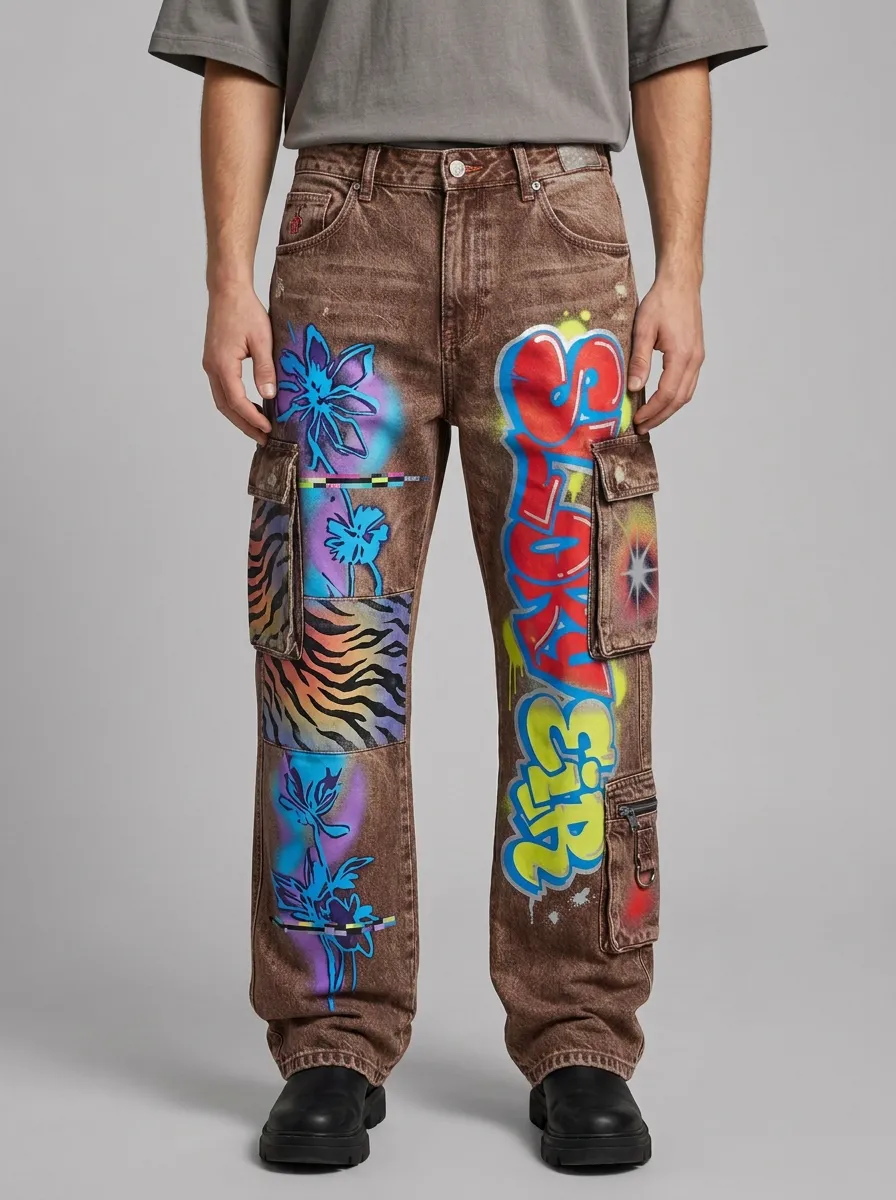 Men's Streetwear Graffiti Floral Zebra Street Art Cargo Jeans