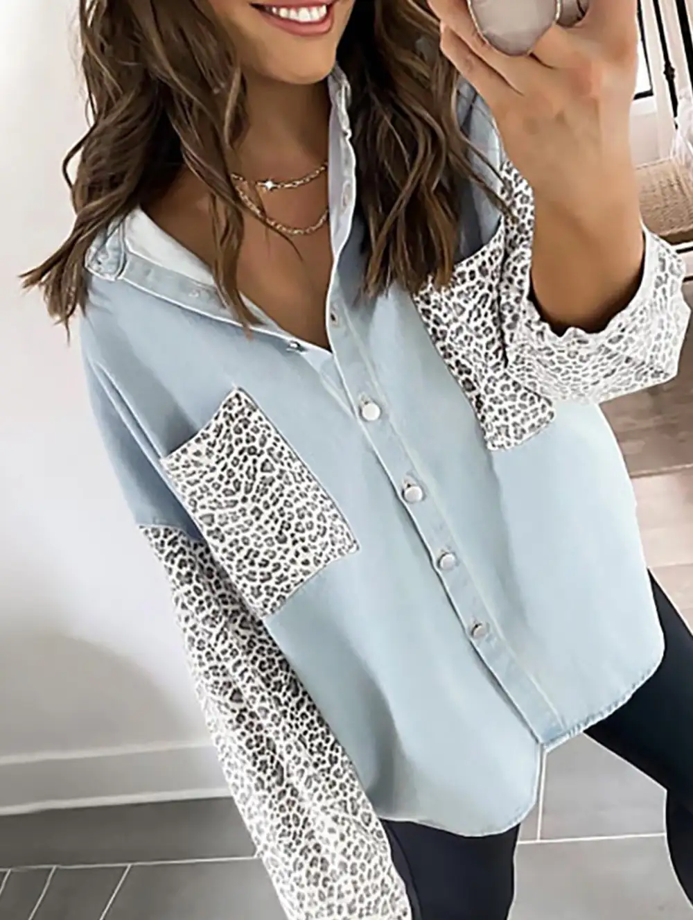 Leopard Print Pocket Shirt Jacket