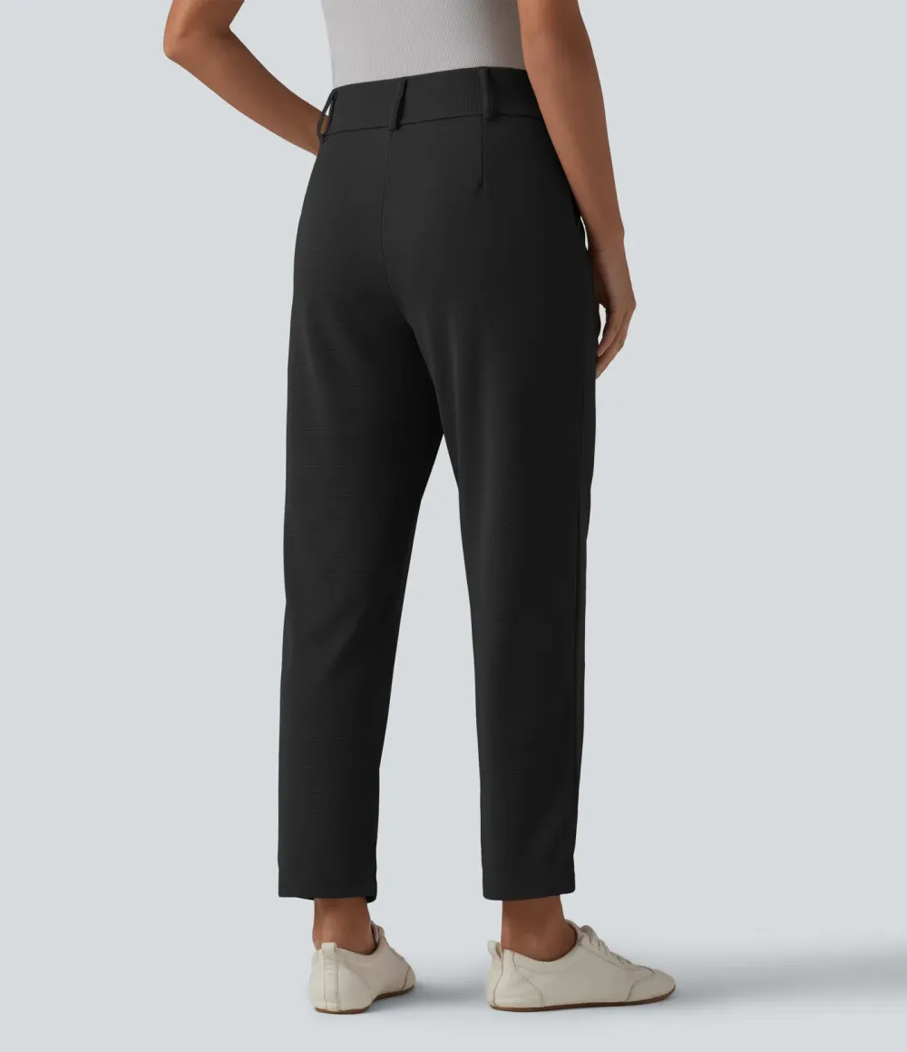  - Tapered office trousers with a high waist, side pockets and waffle fabric