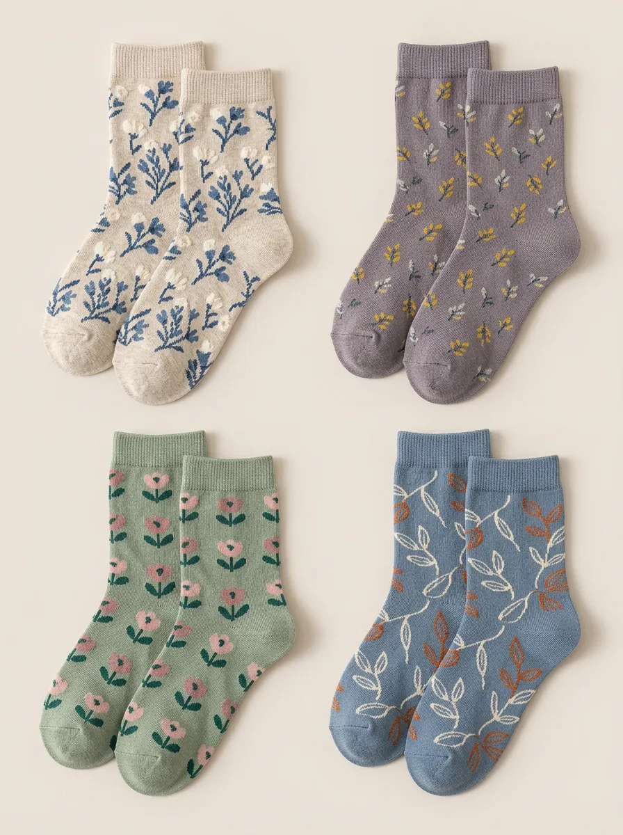 Women's Assorted Floral Garden Crew Sock Set