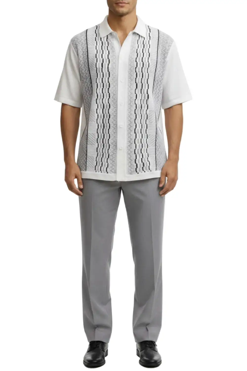 Gray Relaxed Fit Textured Short Sleeve Walking Suit Set