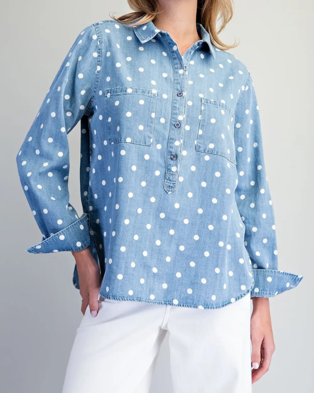 Chambray Polka Dot Top