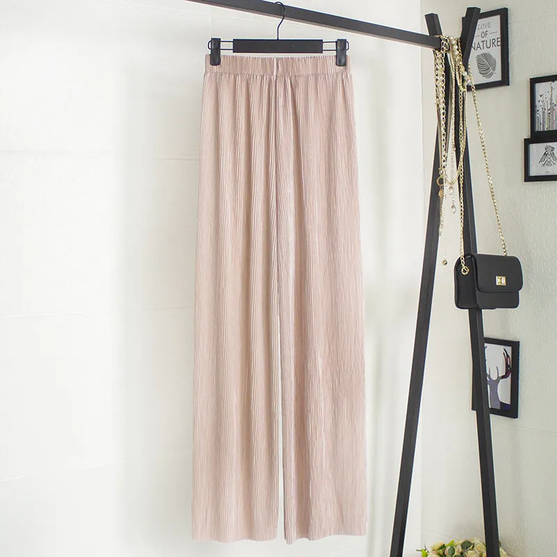 Easy-Wear Thin Elastic Waist Loose Pleated Pants