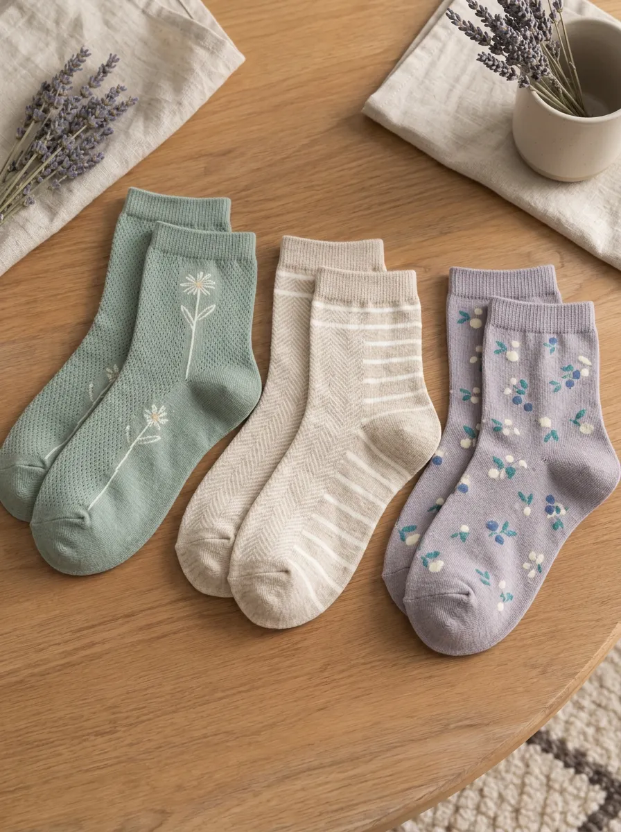 Women's Floral Stripe Botanical Printed 3-Pair Socks Set