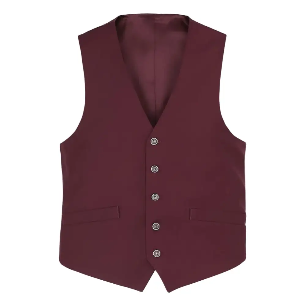 Burgundy Regular Fit Five Button Dress Vest