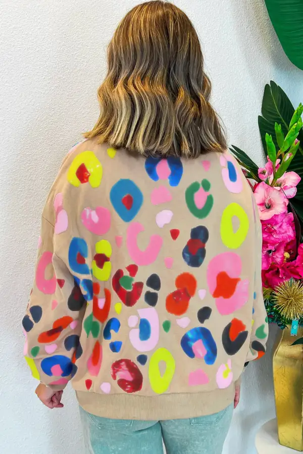 Leopard Print Drop Shoulder Pullover Sweatshirt
