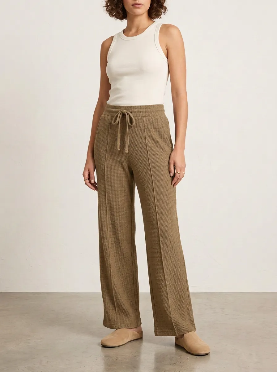 Women's Waffle Knit Drawstring Wide Leg Lounge Pants