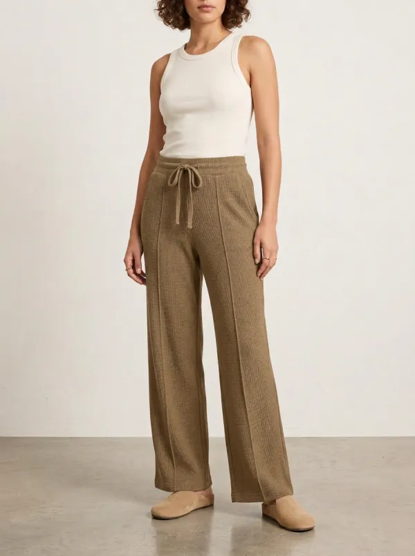 Women's Waffle Knit Drawstring Wide Leg Lounge Pants