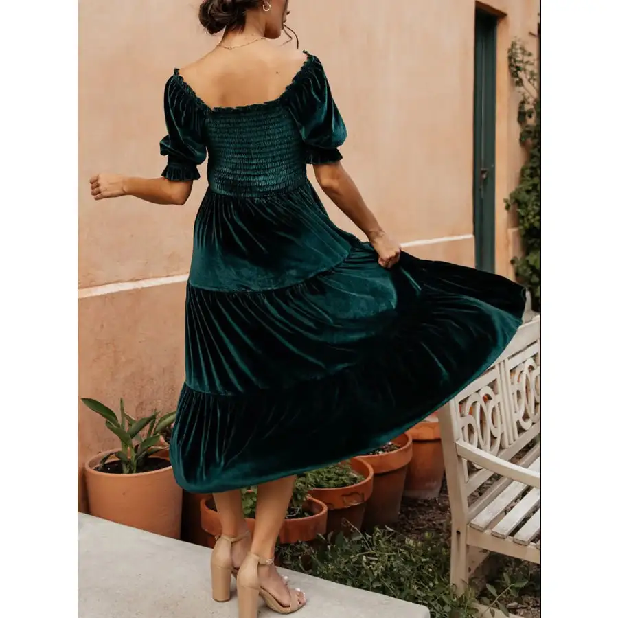 Smocked Half Sleeve Tiered Midi Dress