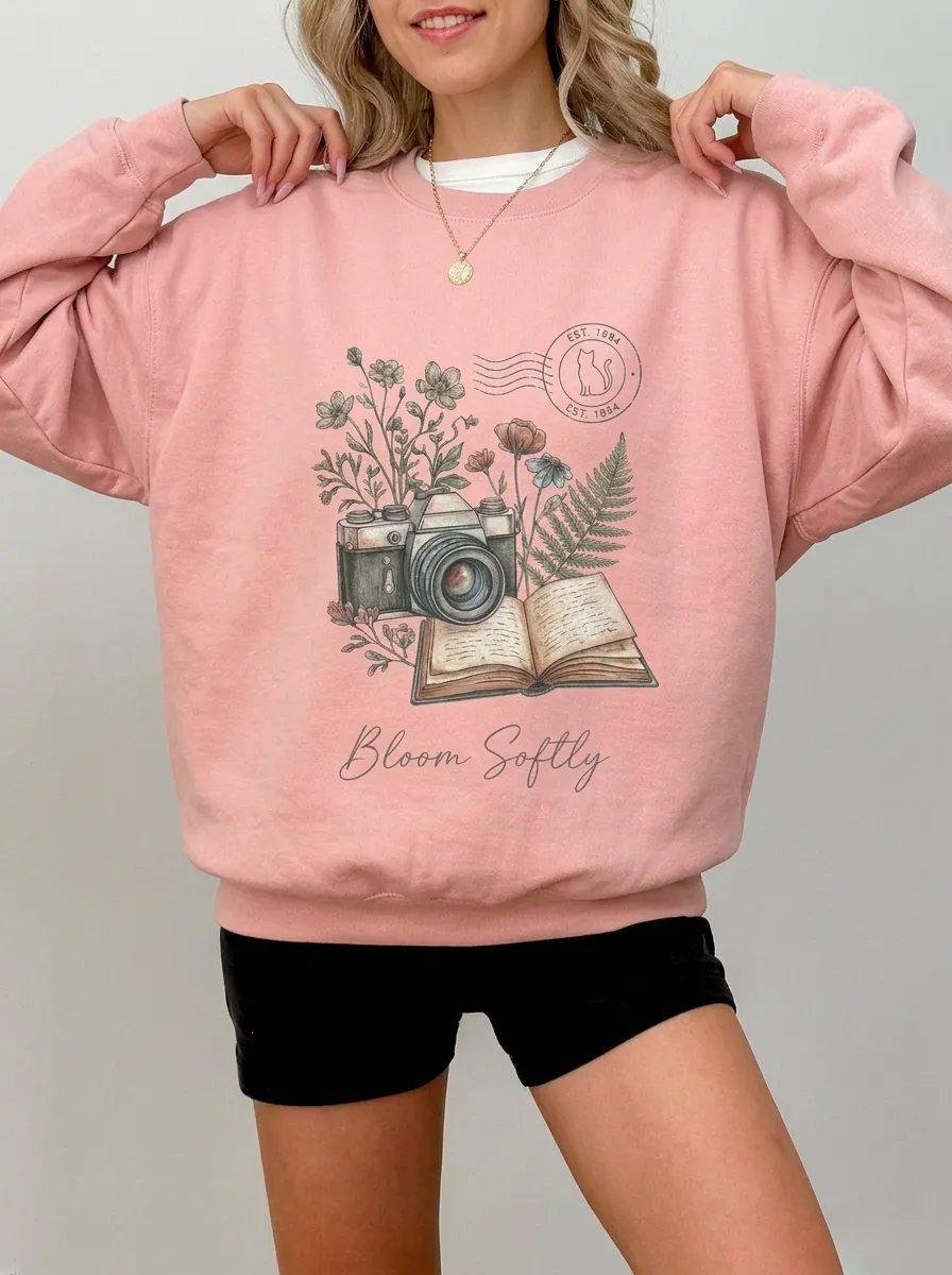 Women's Photography Book Floral Bloom Softly Graphic Sweatshirt
