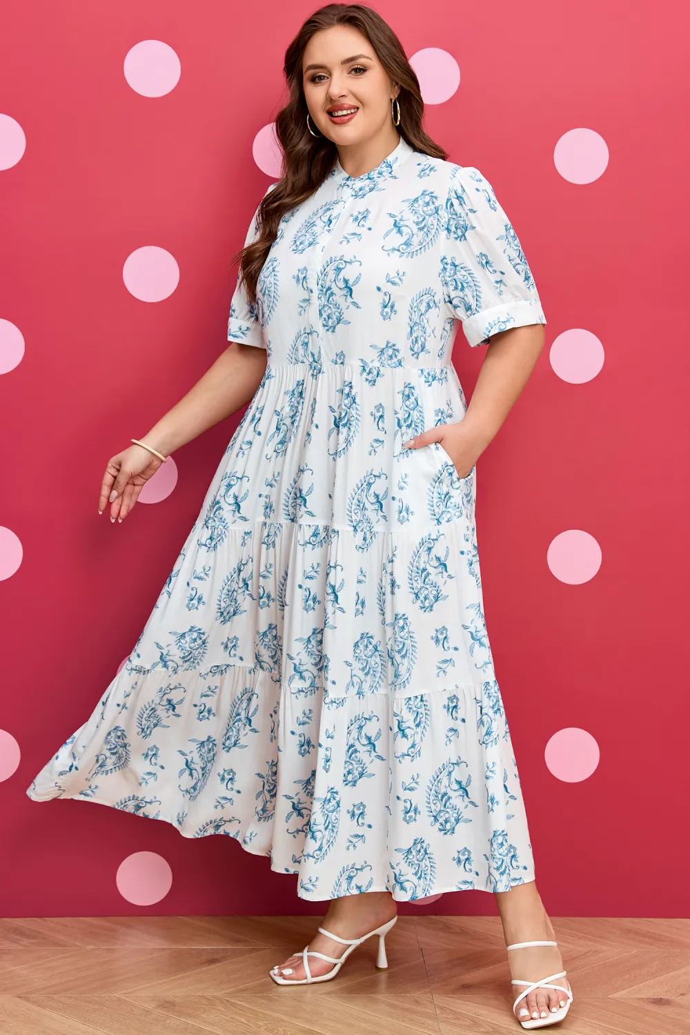 Blue Floral Plus Size Maxi Dress