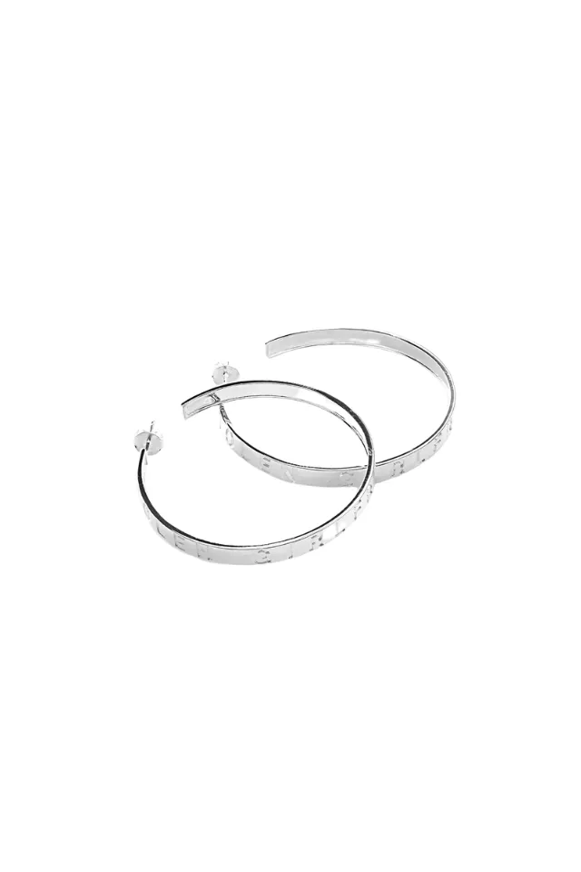 Text Detail Butterfly Fastening Hoop Earrings