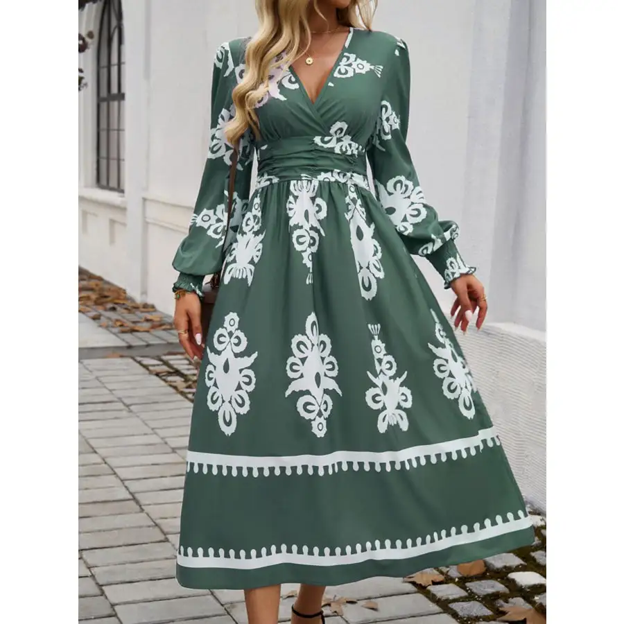 Devine Surplice Lantern Sleeve Midi Dress