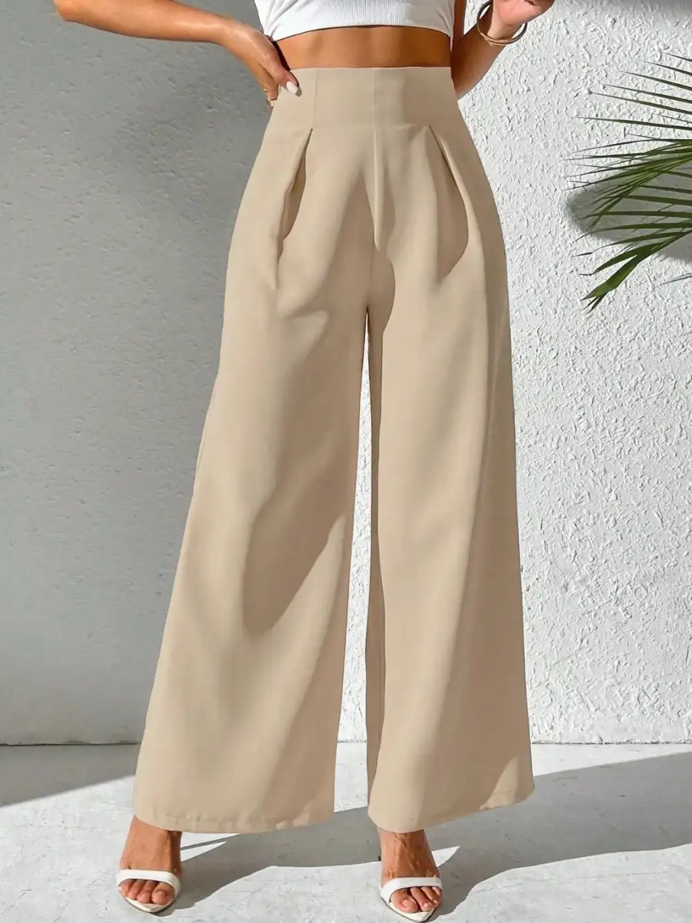 Textured Wide Leg High Waist Pants