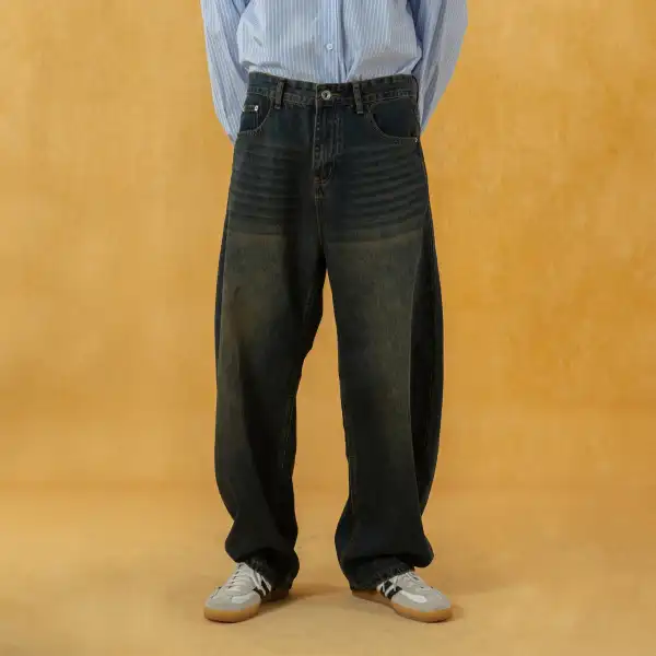 Ultra-Wide Washed Vintage-Wash Jeans