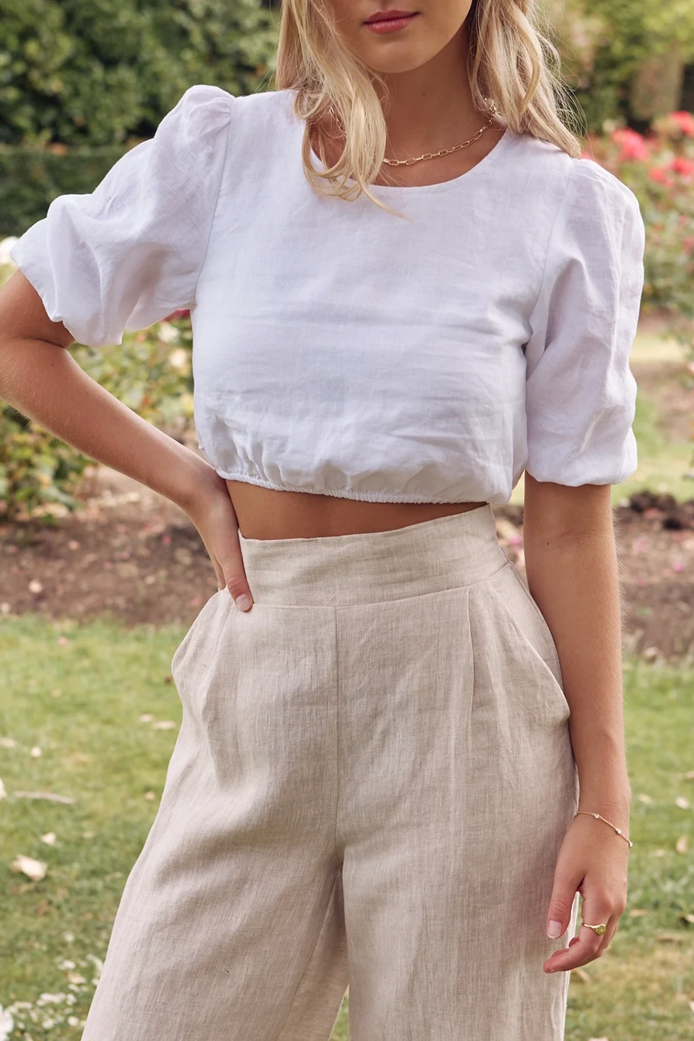 White Linen Cut - Out Crop Top