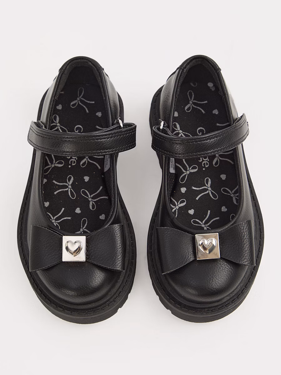 Black Leather Look Bow Chunky Mary Jane School Shoes detail 1