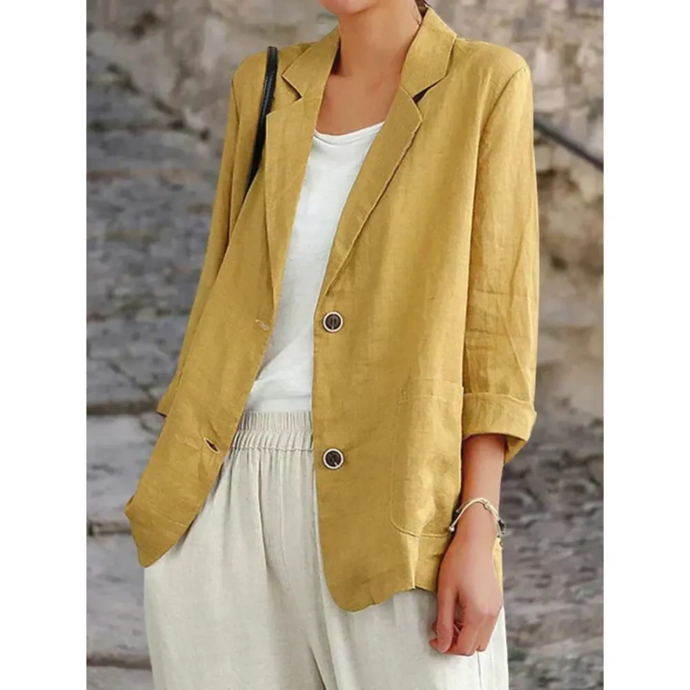Linen Button Detail Blazer