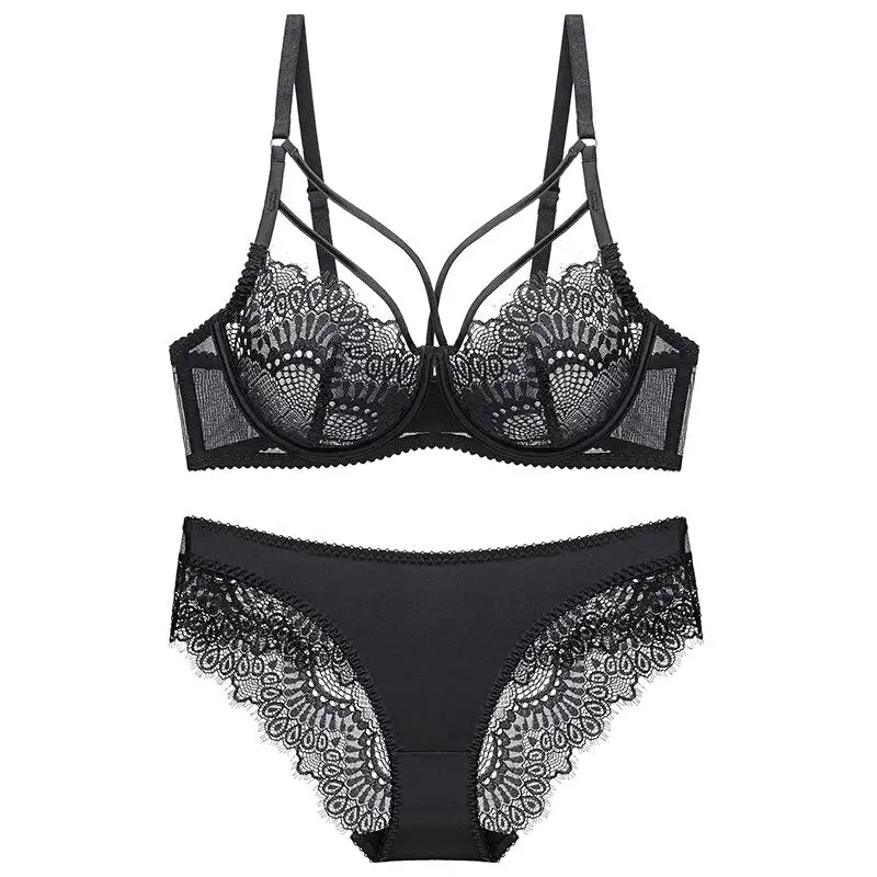 Underwire Strappy Lace Lingerie Set