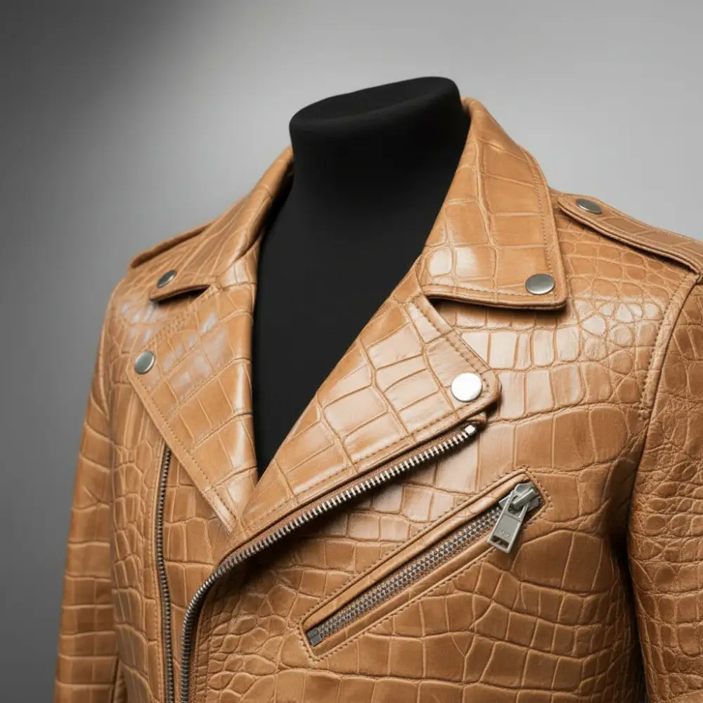 Cowhide Biker Motorcycle Embossed Jacket