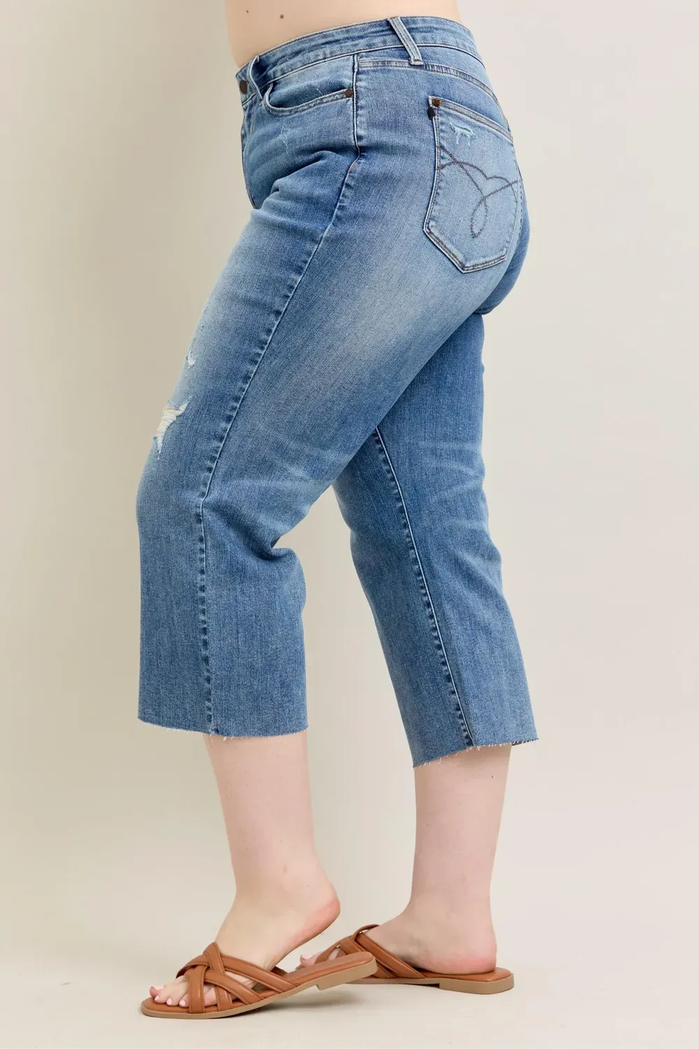 Daily Loose Worn-Out Holey Dark Blue Trousers