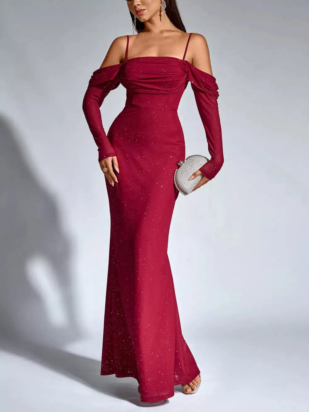 Smooth Finish Ruched Long Sleeve Maxi Dress