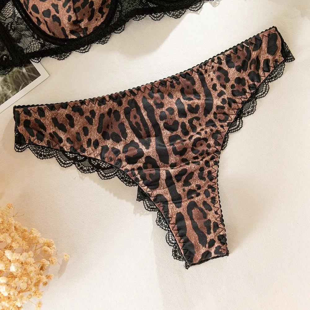 Leopard Lace Underwire Bra And Panty Set