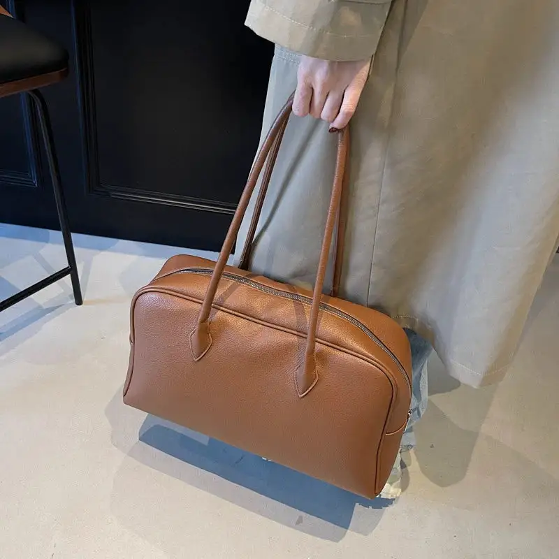 Bowling-Style PU Leather Shoulder Bag Versatile