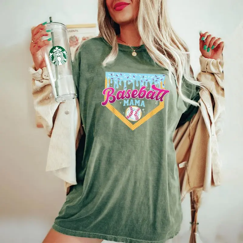 Baseball Mama Home Plate Ice Cream Drip Baseball Mom Women's Oversized Comfort T-Shirt