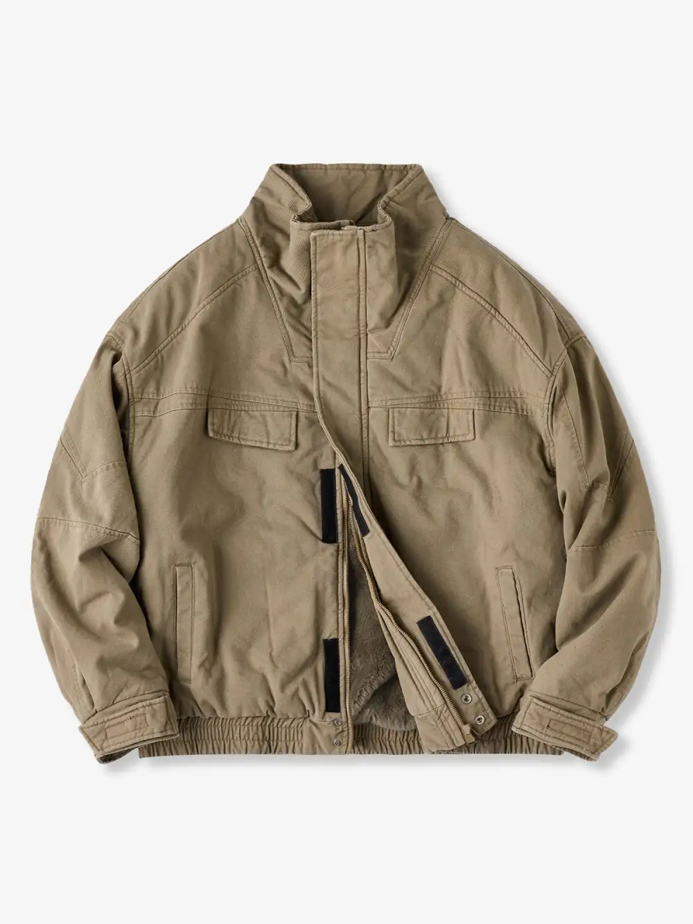 Men's Faux Fur Lined Stand Collar Harrington Jacket