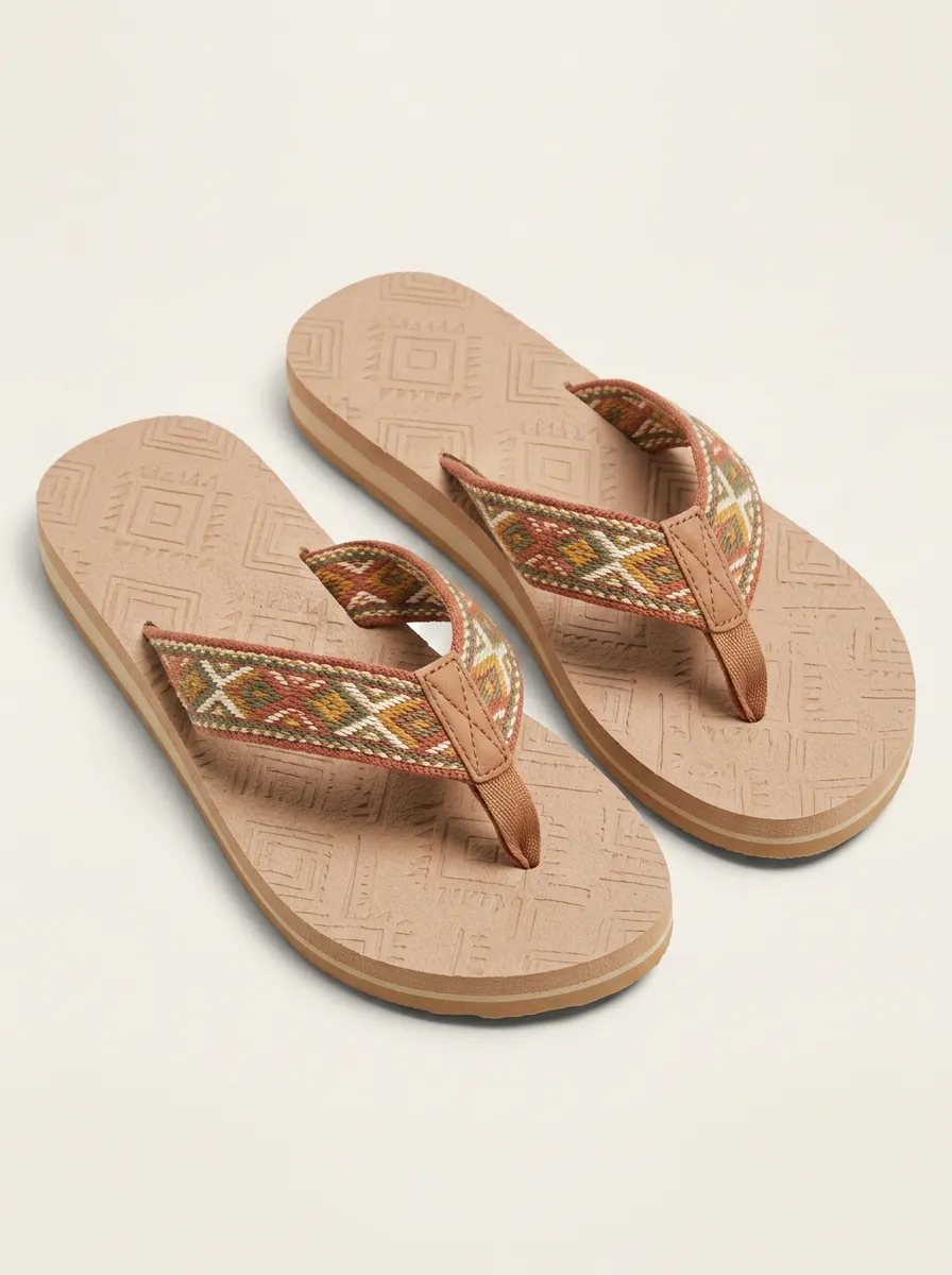 Printed Geometric Flip Flops for Women in Boho Style