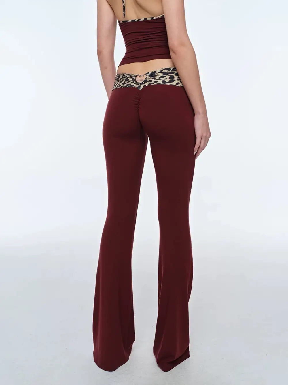 Flared Leopard Contrast-Detail Pants