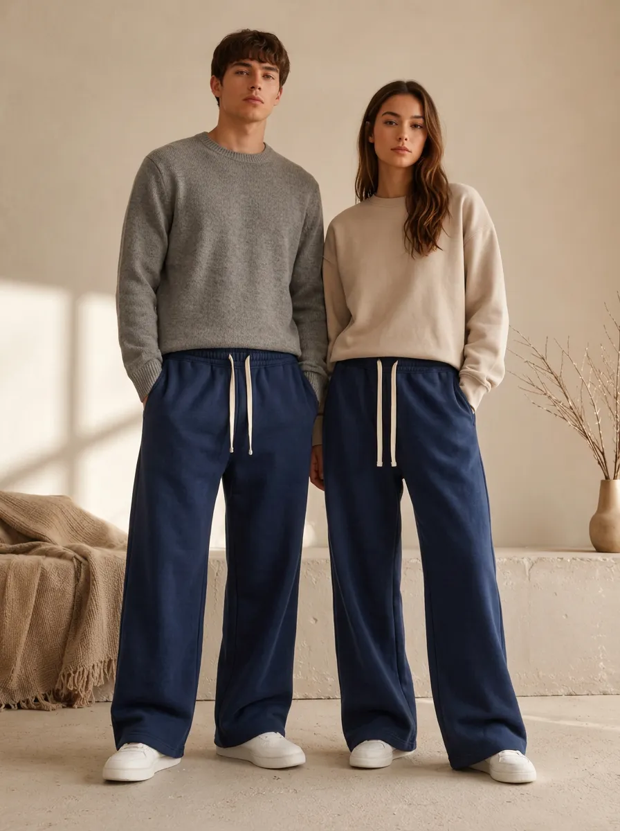 Unisex Layered Drawstring Wide-Leg Sweatpants