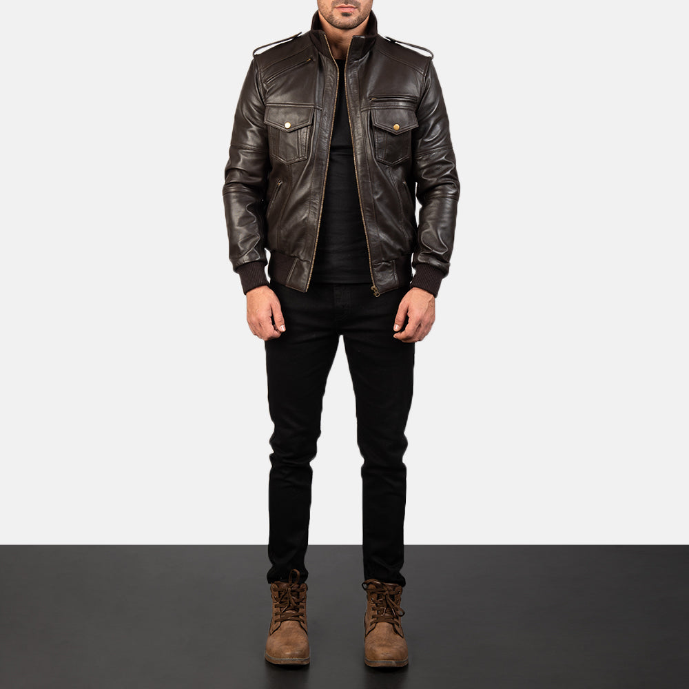 Men's Classic Minimal Bomber Leather Jacket
