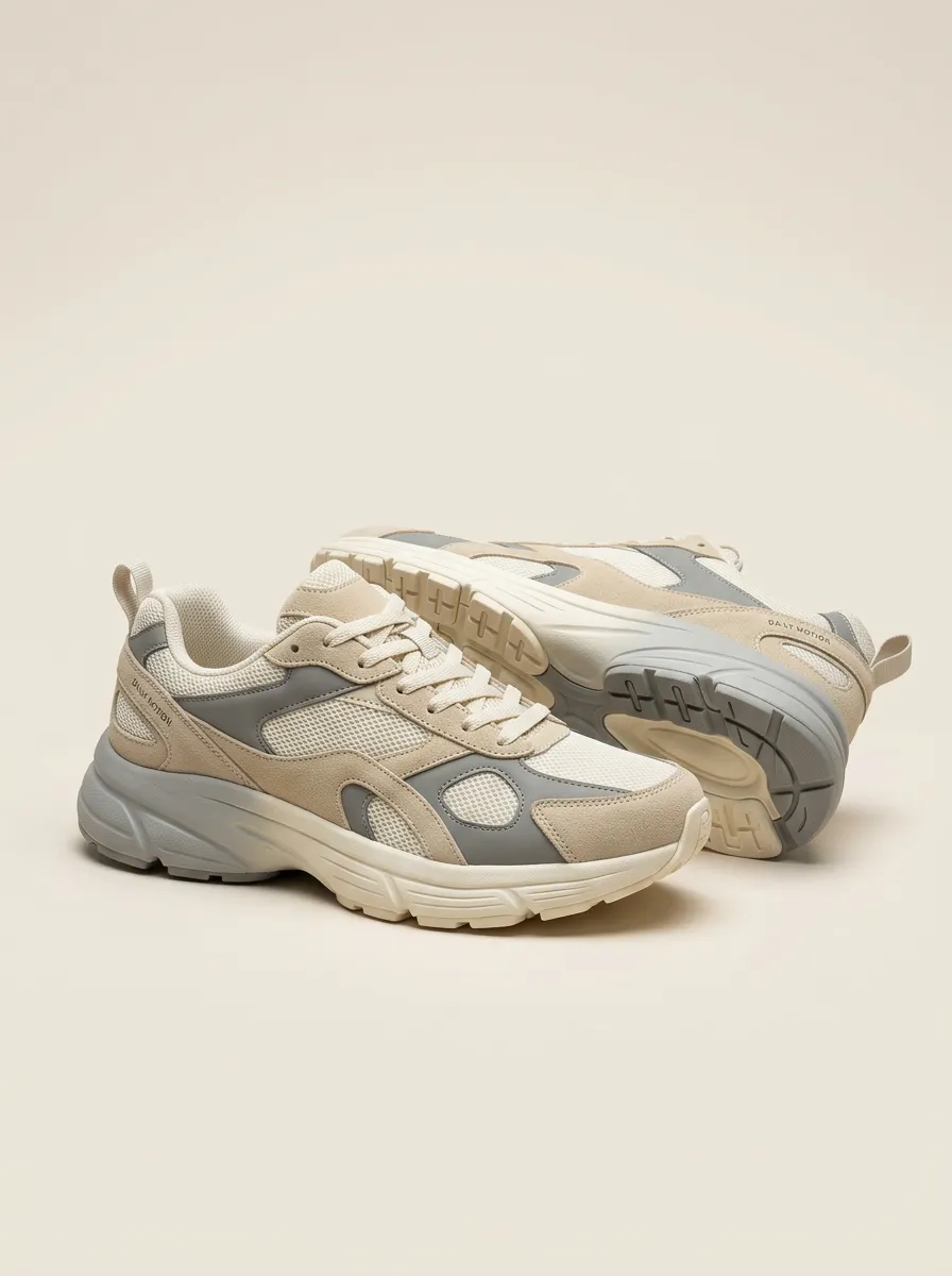 Sporty Suede-Panel Mesh-Panel Casual Sneakers