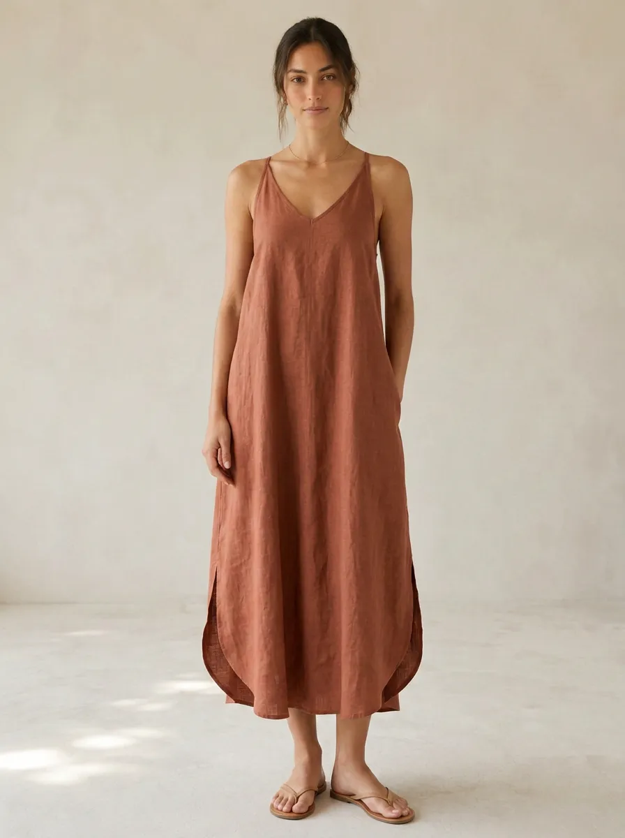 Women's Casual Linen Backless Dress