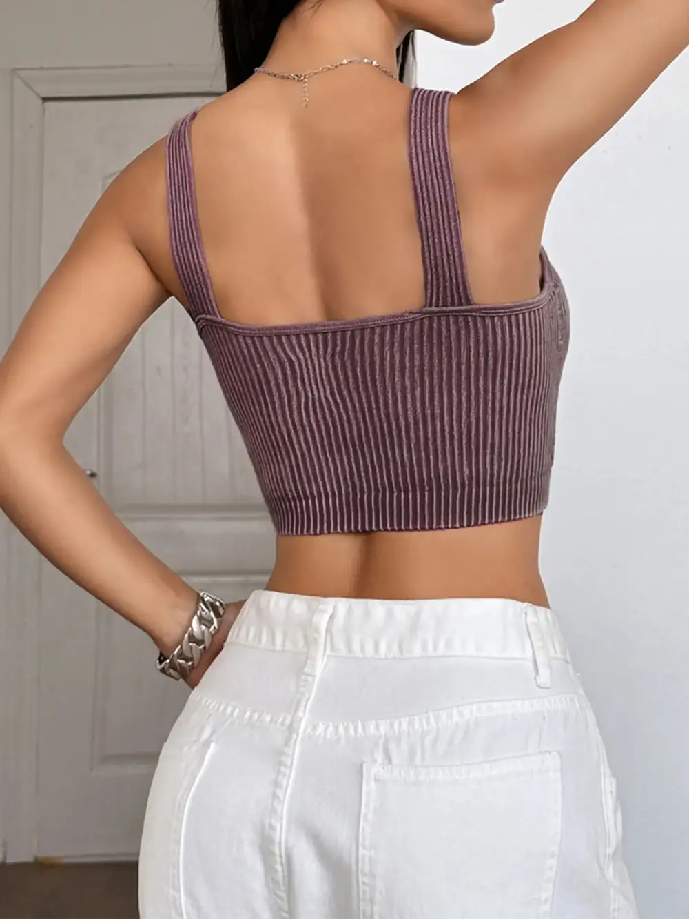 Ribbed Scoop Neck Crop Tank Top