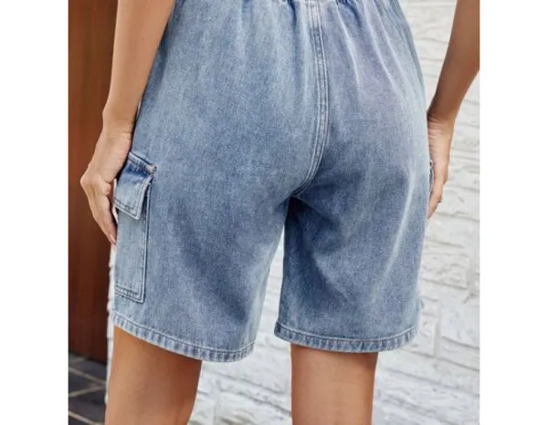 Drawstring Denim Shorts with Pockets
