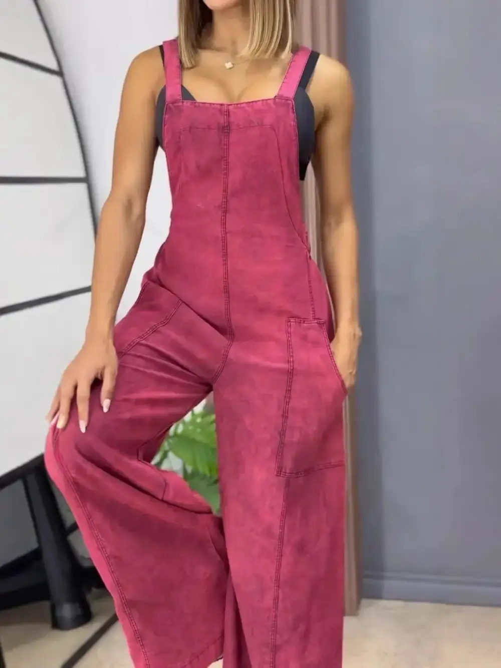 Relaxed Denim Wide Leg Overalls
