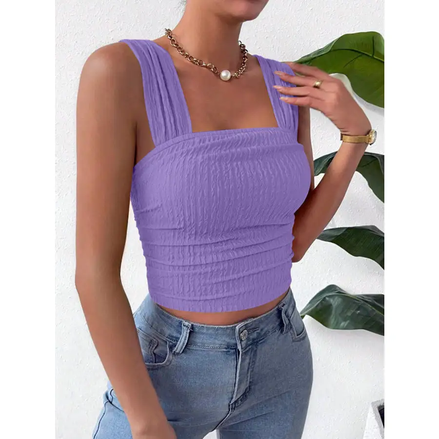 Textured Square Neck Wide Strap Tank