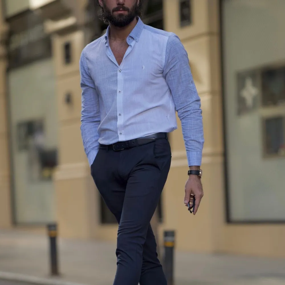 Textured Slim Fit Striped Cotton Casual Shirt