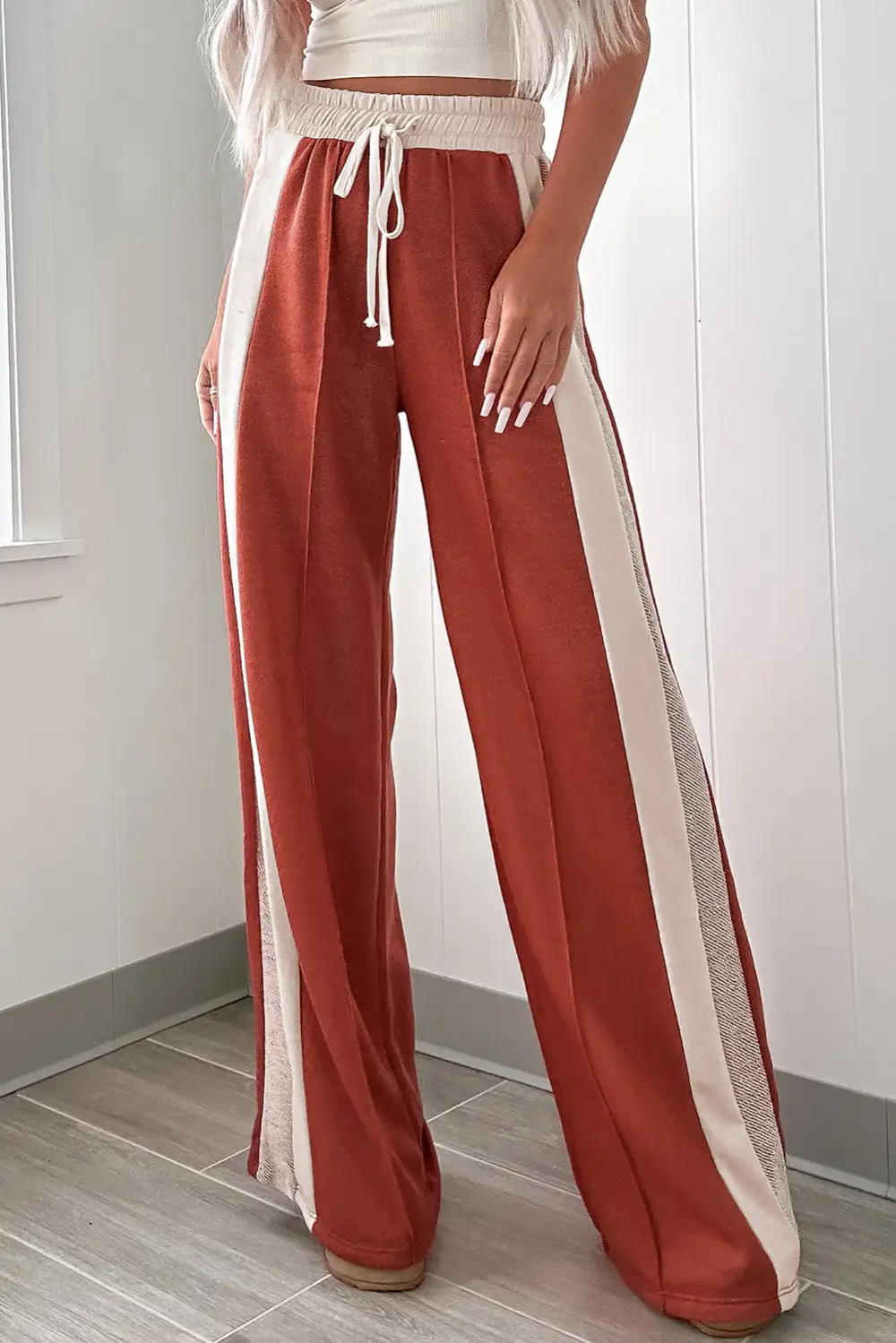 Drawstring High Rise Wide Leg Pants