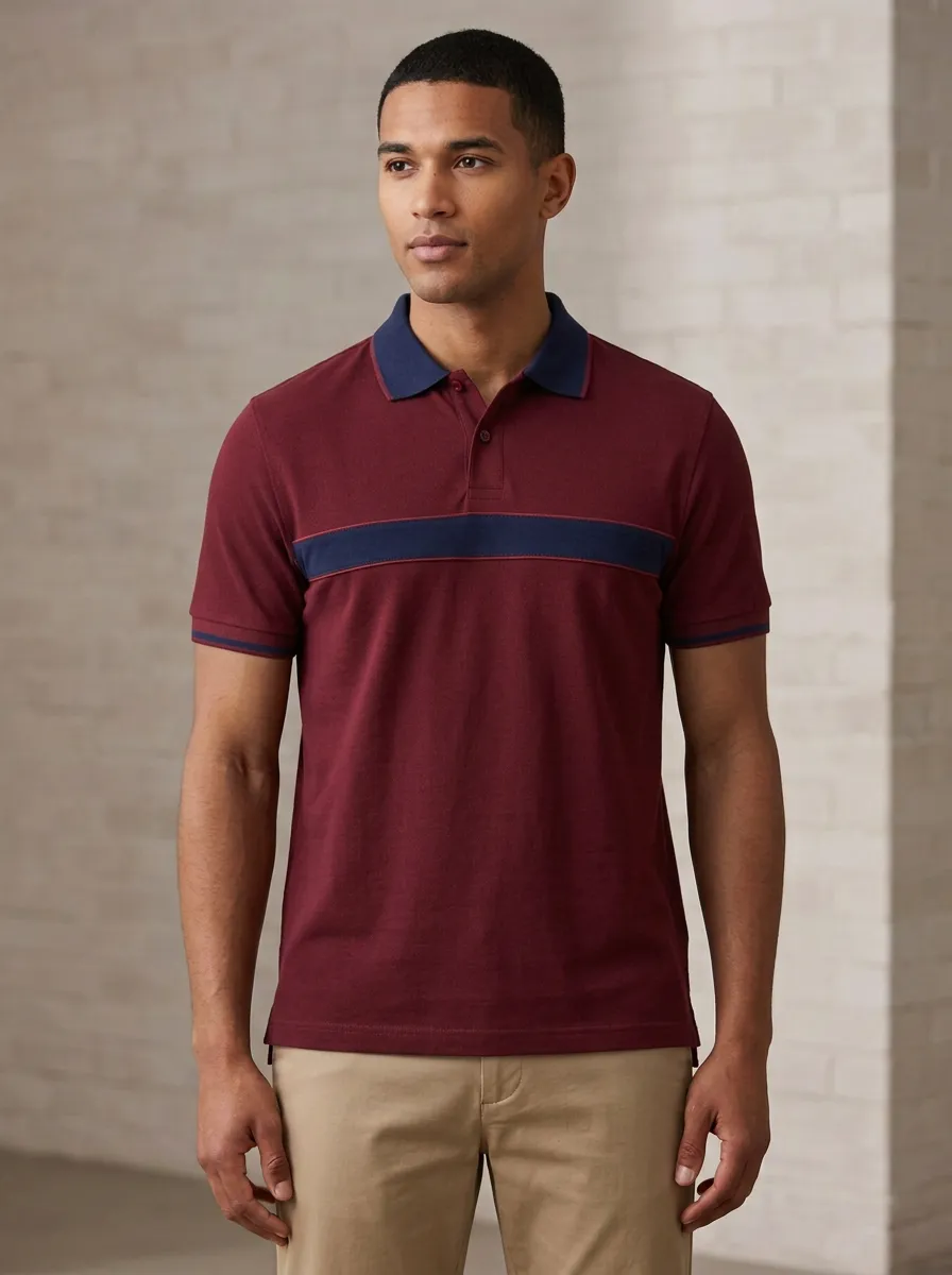 Men's Grey Colorblock Striped Printed Polo Shirt
