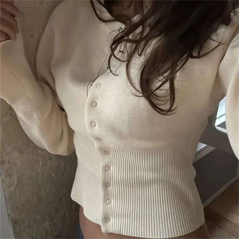 Snap-Button Knit Cardigan