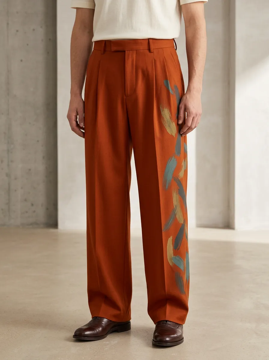 Men's Artistic Abstract Brushstroke Printed Wide Leg Pants