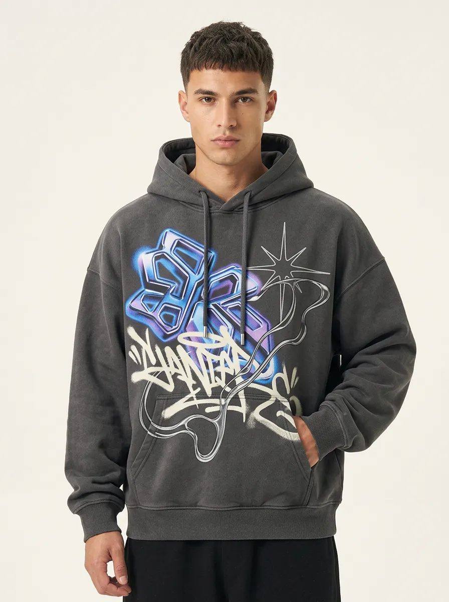 Unisex Streetwear Y2K Graffiti Star Hoodie