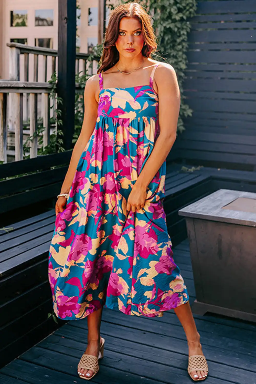 Floral Sleeveless High Waist Dress Casual